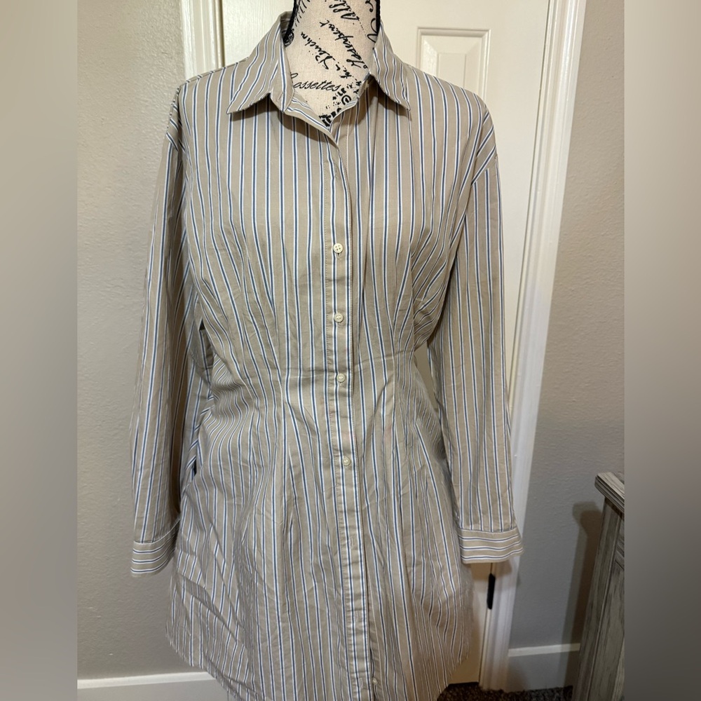 GAP Women's Long Sleeve Striped Dress - Cream and Blue